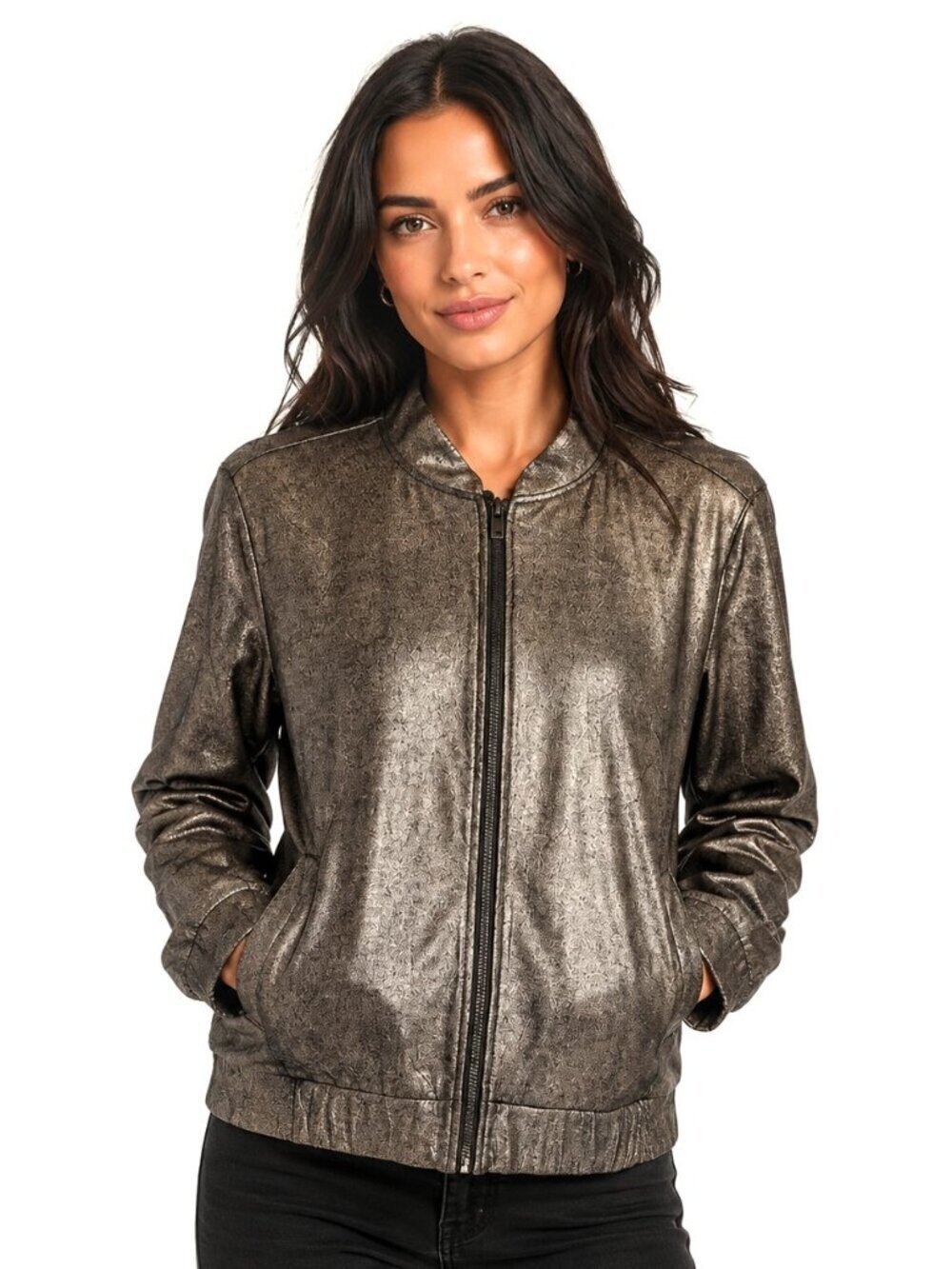 Two by Vince Camuto Metallic Military Green Bomber Jacket NWT
